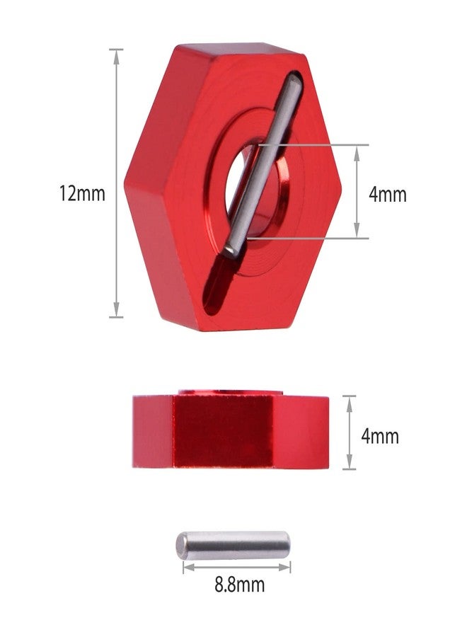 AIMROCK Aluminum 12mm Hex Wheel Hubs Driver Adapter Upgrade Parts 7154 for 1/16 Slash 4WD Summit E-Revo VXL (Red) - Image 2